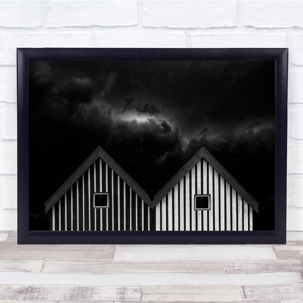 Architecture Black & White Stripes Windows Wooden Cabins Wall Art Print