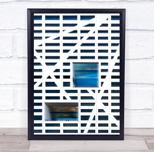 Architecture Lines Facade Building Abstract Windows Blue Wall Art Print