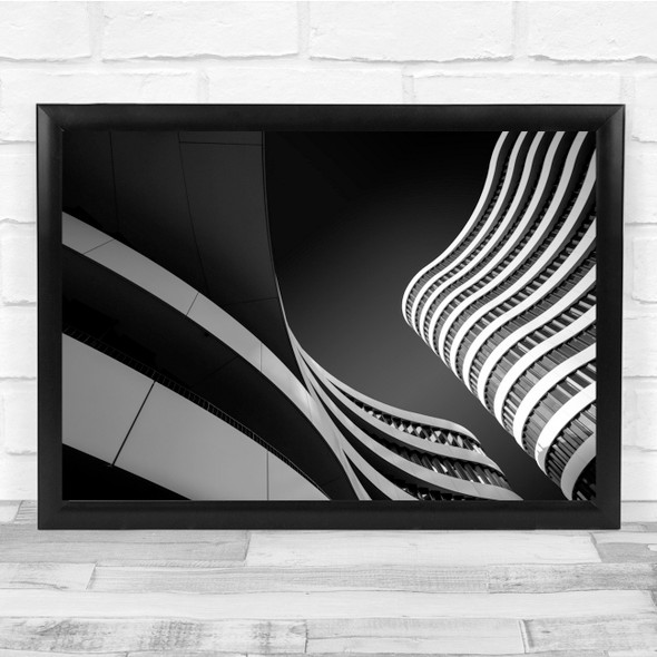 Architecture Office Modern Buildings Waves Black & White Wall Art Print