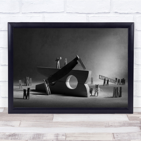 Black & White Ladder Construction Still Life Clothes Pin Wall Art Print