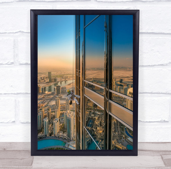 Dubai Windows Cleaner Cleaning Worker Working reflection Wall Art Print