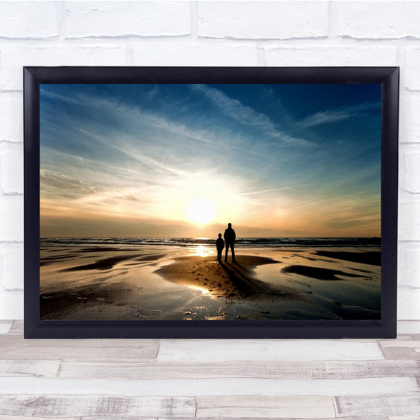 Family Two Father Son Sunset Landscape People Silhouette Wall Art Print