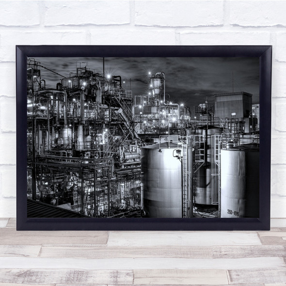 Industrial Building Industry Night Tank Silo Lamos Metal Wall Art Print