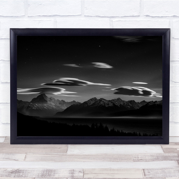 Landscape Black White Mountains Clouds Cook Stormy Night Wall Art Print