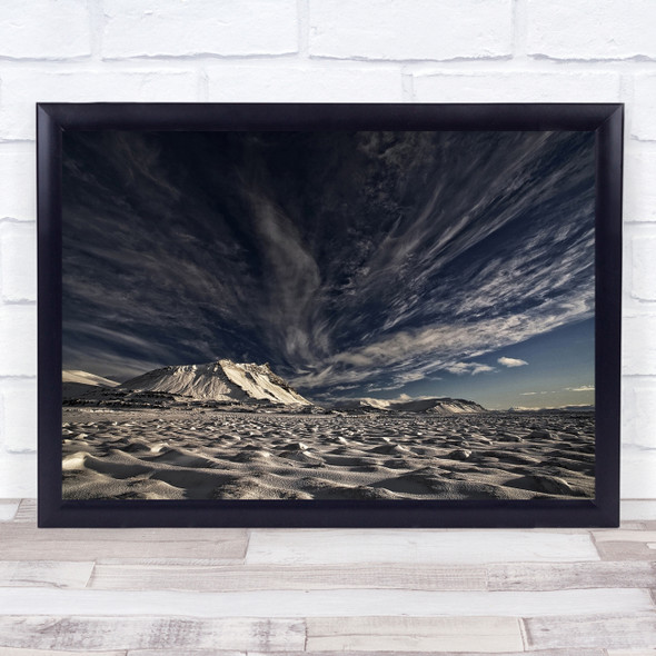 Landscape Winter Akrafjall Snow Iceland Sky Clouds White Wall Art Print