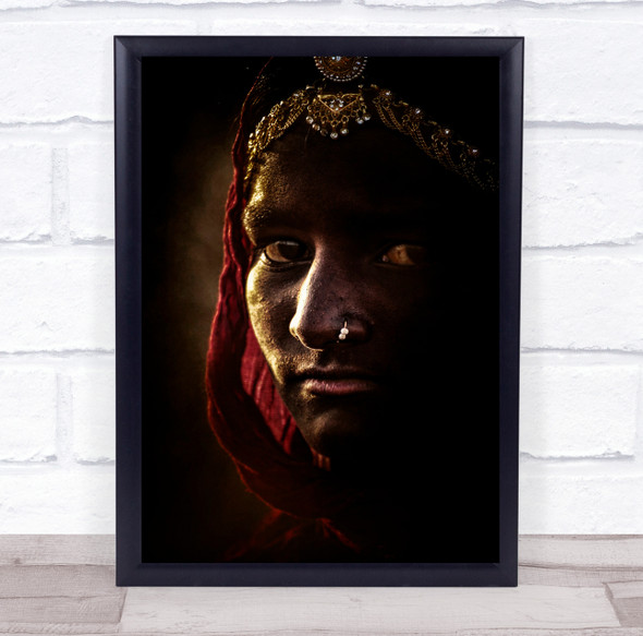 Pushkar Festival India Varanasi Dark Low Key person Face Wall Art Print