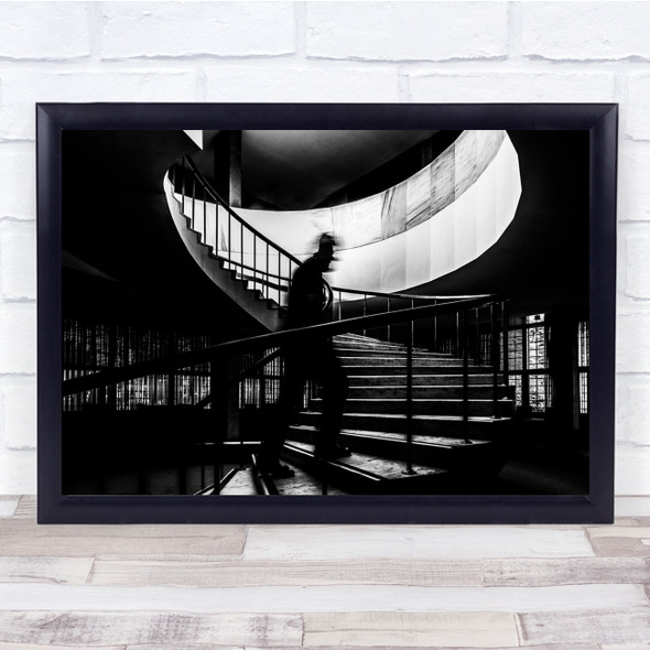 Stairs Staircase Spiral Ghost Black & White Dark Low Key Wall Art Print
