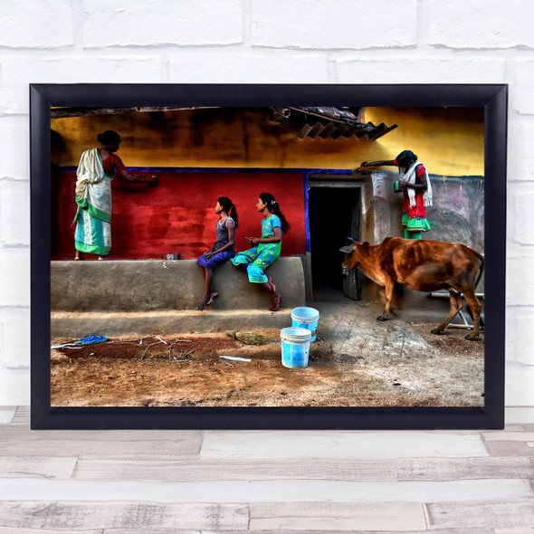 Street India People Life Moment Places Travel Tribal Cow Wall Art Print