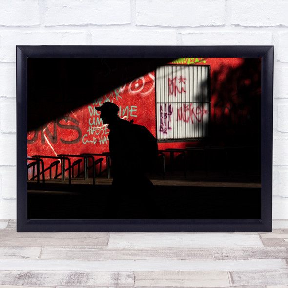 Street Urban People Silhouette Light Colours Red Graphic Wall Art Print