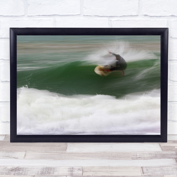 Surfer Surfing Surf Surfboard Green Water Sea Ocean Long Wall Art Print