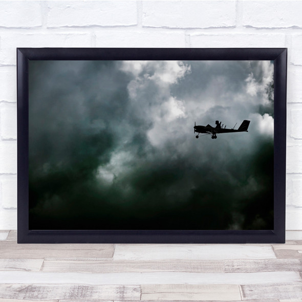 Airplane Flight Flying Fly Silhouette Dark Cloudy Storm Wall Art Print