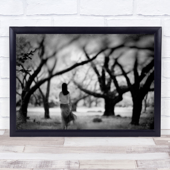 Black and white Tree Park Woman Alone Mood Why You Come Wall Art Print