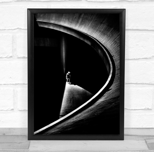 Concrete Street Aerial Above Hat Person Black and white Wall Art Print