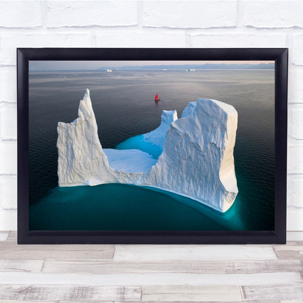 Greenland Boat Sailing Nature Aerial Blue Ocean iceberg Wall Art Print