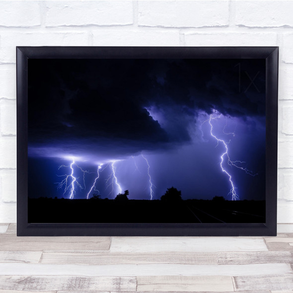Lightning Weather Storm White Long Exposure Blue Purple Wall Art Print