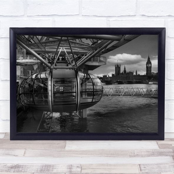 London Eye Architecture Big Ben Westminster Black White Wall Art Print