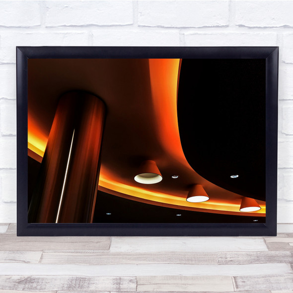 Orange Architecture Golden Curve Lamps Ceiling Abstract Wall Art Print