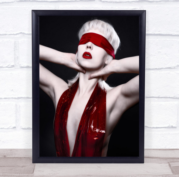 Portrait Female Beauty Masked Red Redlips Shear Wrapped Wall Art Print