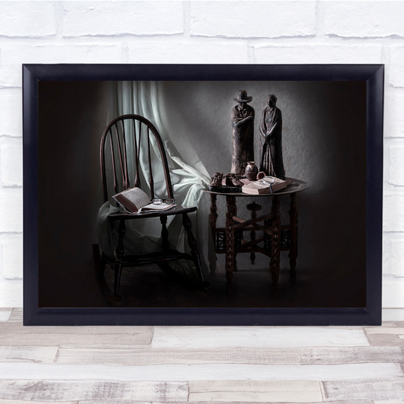 Rustic Statue Chair Still life Table and Chairs Curtain Wall Art Print