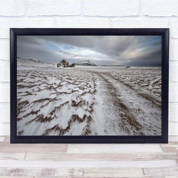 Iceland Abandoned Snow House Old Farm Rural Mountain Landscape Wall Art Print