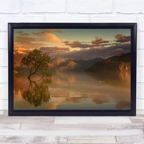 Landscape Lake Wanaka New Zealand Water Tree Lonely Waterscape Wall Art Print