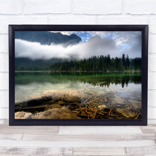 Landscape Seascape Lake Cloud Trees Clear Water Rocks Mountain Wall Art Print