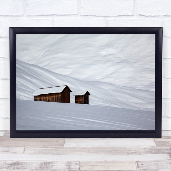 Landscape Winter Snow Snowy Cold Barn Cabin Cottage Minimalism Wall Art Print
