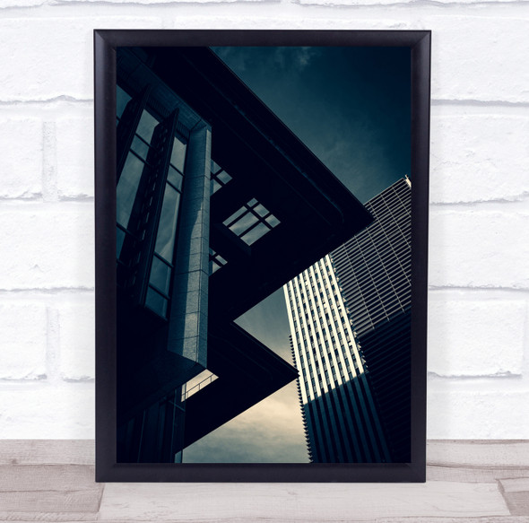 Modern Architecture Geometry Shapes Graphic Abstract Blue Edge Wall Art Print