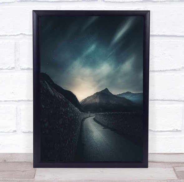 Night Road Stars Clouds Mountains Way Mountain Sky Starry Long Wall Art Print