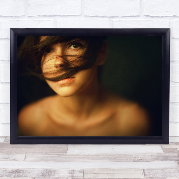 Person Blow Blowing Hair Studio Mode Woman Portrait Warm Bokeh Wall Art Print