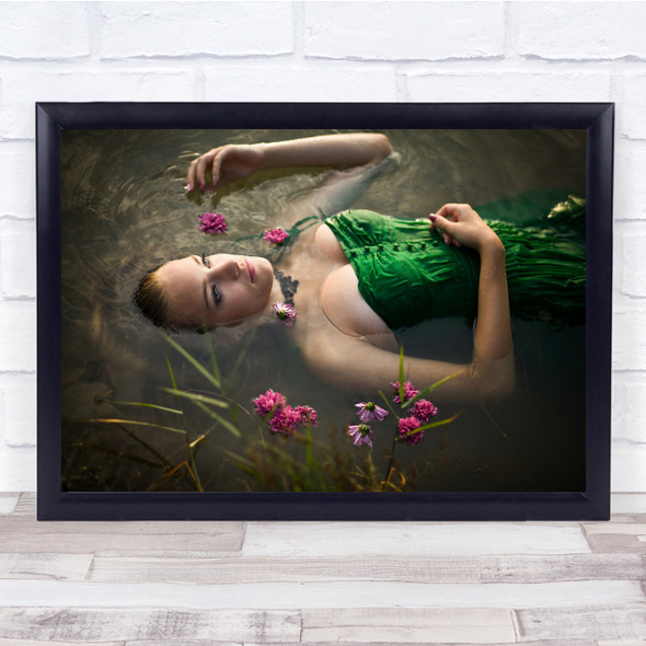 Portrait Face Water Woman Girl Floating Flowers Swimming Dress Wall Art Print