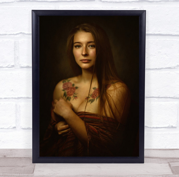 Portrait Girl Model Woman Tattoo Tattoos Flower Flowers Beauty Wall Art Print