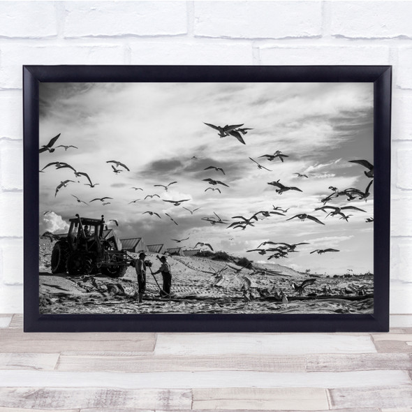 Seaside Fishermen Tractor Beach Sea Fish Birds Farmers Farming Wall Art Print