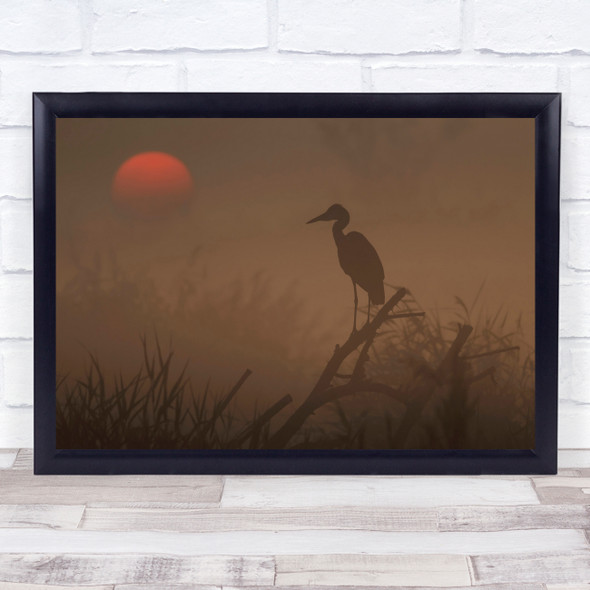 Silhouette Stork Sun Graphic Soft Dawn Morning Awakening Early Wall Art Print