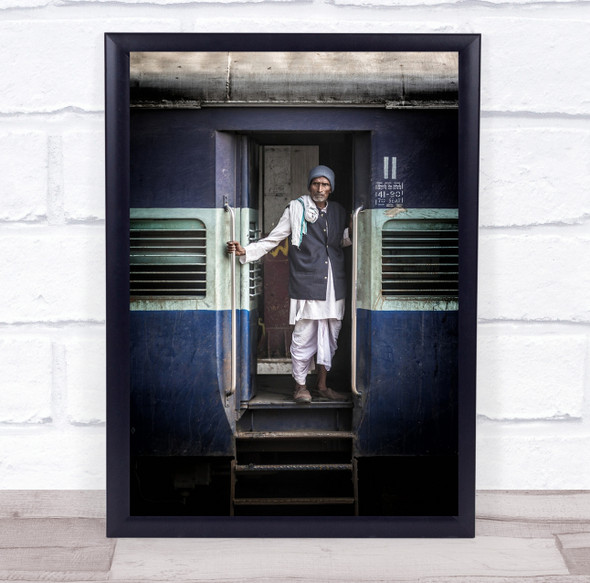 Station Railway India Train Blue New Delhi Street Man Railroad Wall Art Print