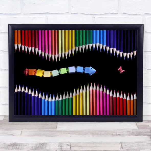 Still Life Creative Abstract Snake Butterfly Rainbow Paper Pen Wall Art Print