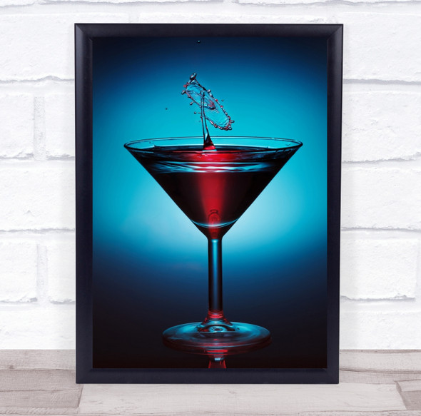 Still Life Martini Drink Glass Red Splash Drop Liquid Cocktail Wall Art Print