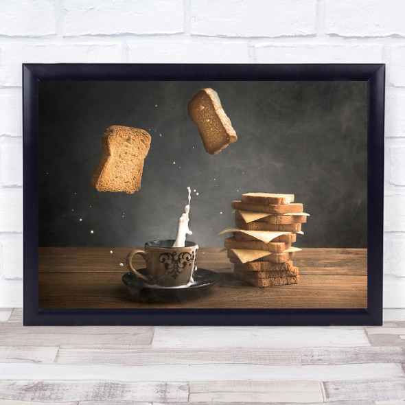 Still Life Toast Bread Loaf Loafs Breakfast Milk Drink Cup Mug Wall Art Print
