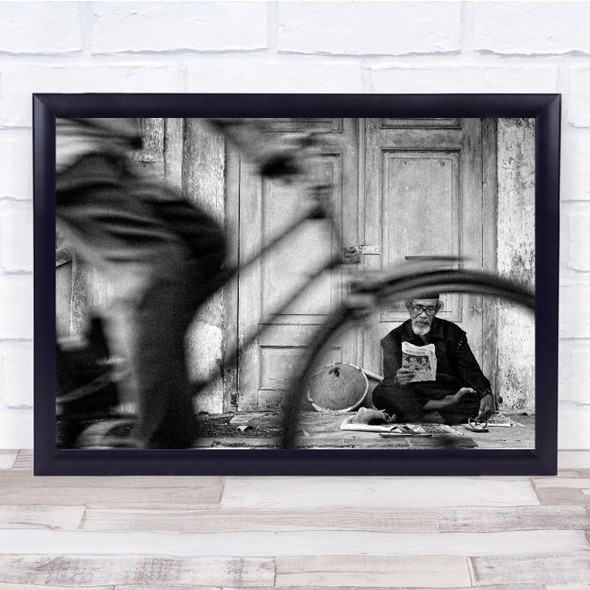 Street News Newspaper Read Reading Bike Bicycle Transportation Wall Art Print