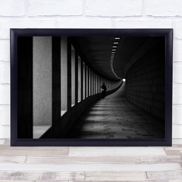 Street Person Black and white Urban Shadow Path Way Going Walk Wall Art Print