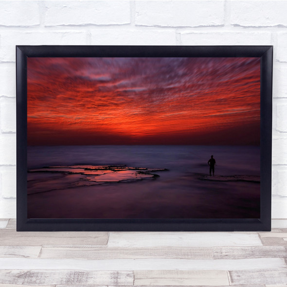 Sunset Fisherman Fishing Person Landscape Silhouette Painterly Wall Art Print