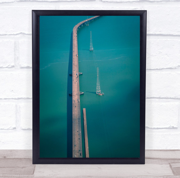 Teal Turquoise Bridge Traffic Road Way Water Bay San Francisco Wall Art Print