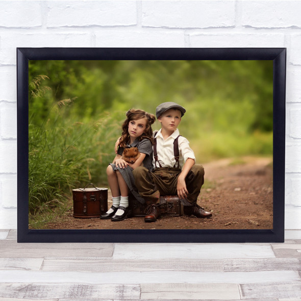 Travel Portrait Suitcase Journey Road Way Destination Hat kids Wall Art Print