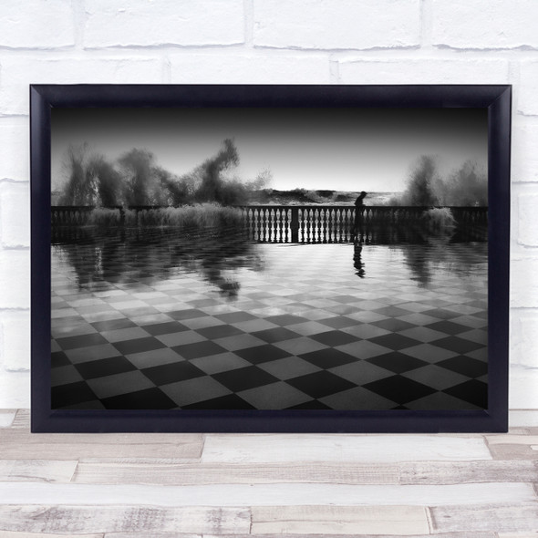 Waves Storm Chessboard Man Running Challenge Sea Livorno Floor Wall Art Print