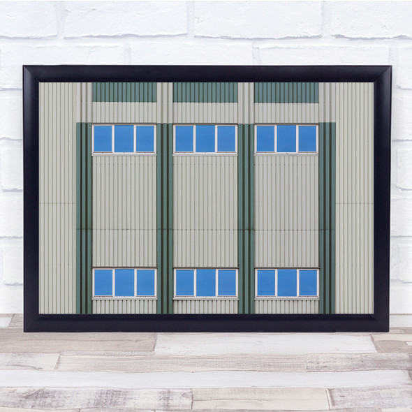 Windows Lines Colors Blue Abstract Green Beige Building Pilars Wall Art Print