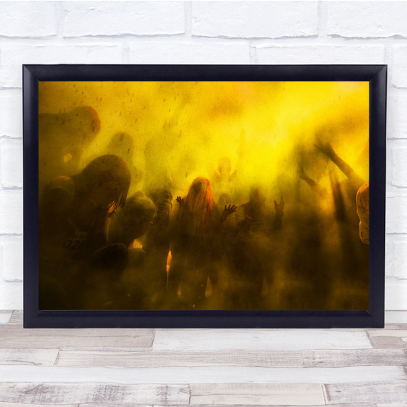 Yellow Festival Action People Crowd Packed Fog Mist Haze Smoke Wall Art Print