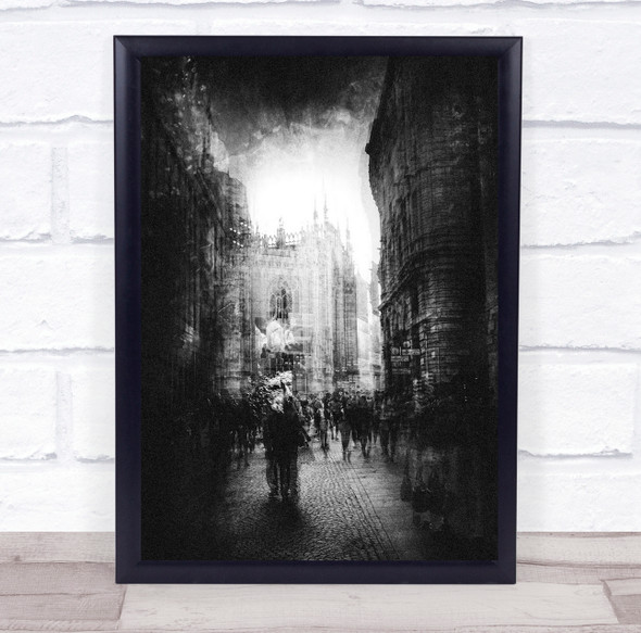 blurry castle black and white people Wall Art Print