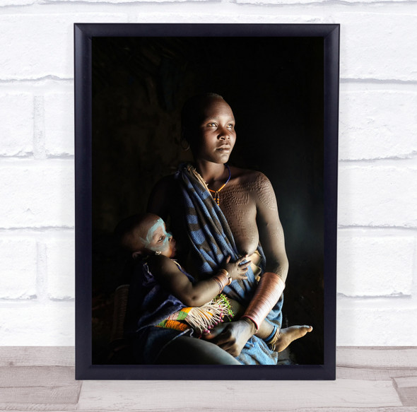 Ethiopian Tribes Suri woman and baby Wall Art Print