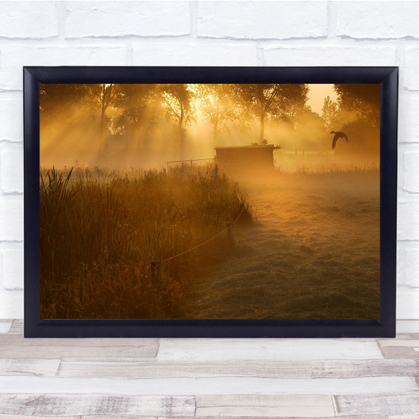 Light Ray Sunset Bird Landscape Mist Wall Art Print