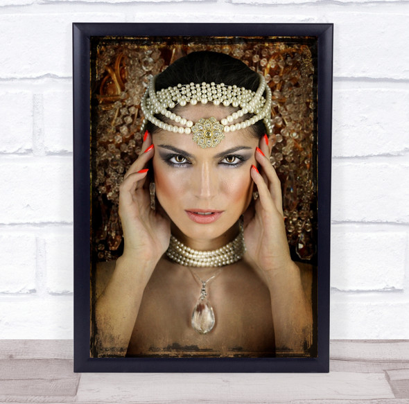 Woman make up jewellery gold pendant Wall Art Print